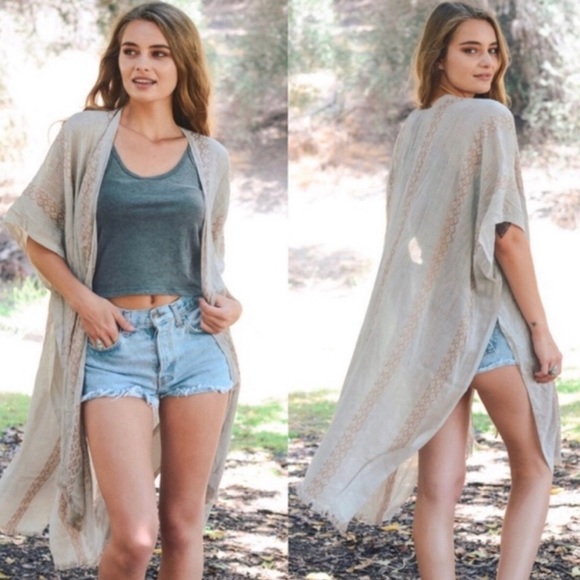 Accessories - Semi Sheer Woven Bohemian Tribal Kimono